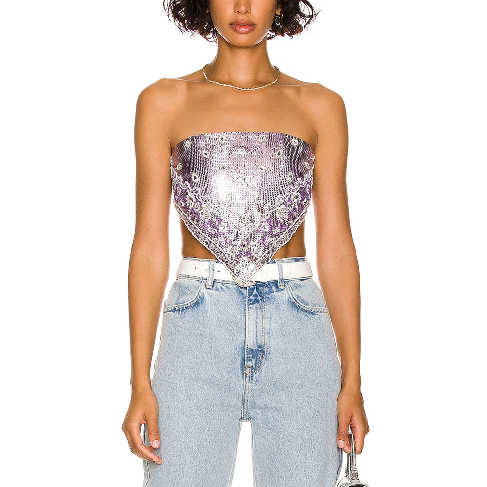 Retrofete Milos Embellished Beaded Metallic Top NWT
